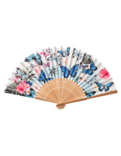 Abanico de Bambú Salutto Mariposa Azul 22.86 cm Reutilizable