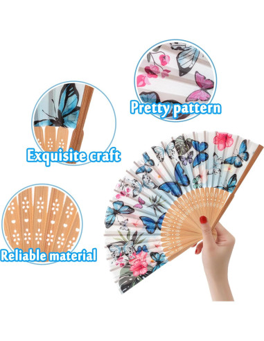 Abanico de Bambú Salutto Mariposa Azul 22.86 cm Reutilizable