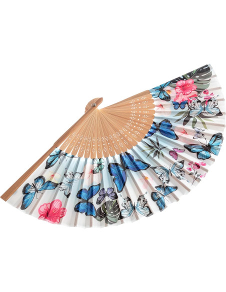 Abanico de Bambú Salutto Mariposa Azul 22.86 cm Reutilizable