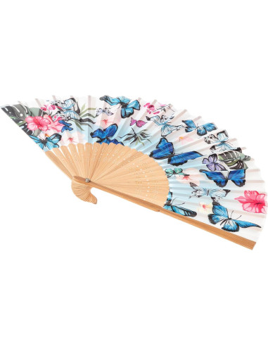Abanico de Bambú Salutto Mariposa Azul 22.86 cm Reutilizable