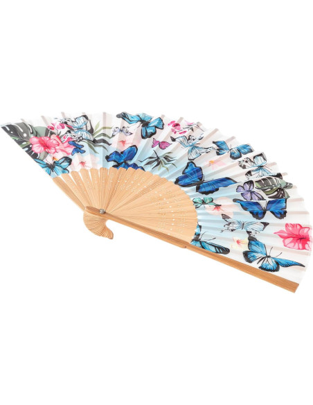 Abanico de Bambú Salutto Mariposa Azul 22.86 cm Reutilizable