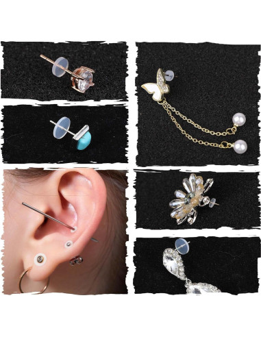 100 Tapones de Silicona Transparente para Pendientes 3-9mm