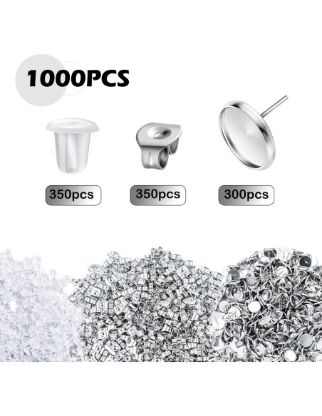 Kit de Pendientes Sureio 1000 Piezas 12 mm Plata