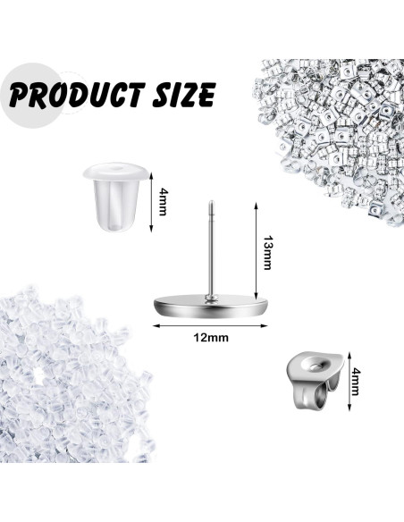 Kit de Pendientes Sureio 1000 Piezas 12 mm Plata