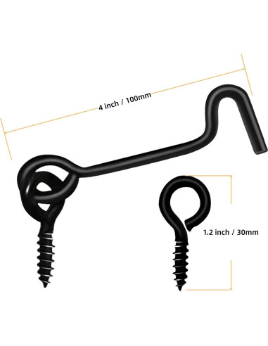 5 Ganchos de Pestillo de Puerta de Granja Yiiseejo 10.16 cm Negro