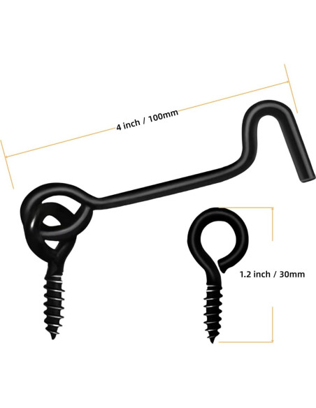 5 Ganchos de Pestillo de Puerta de Granja Yiiseejo 10.16 cm Negro