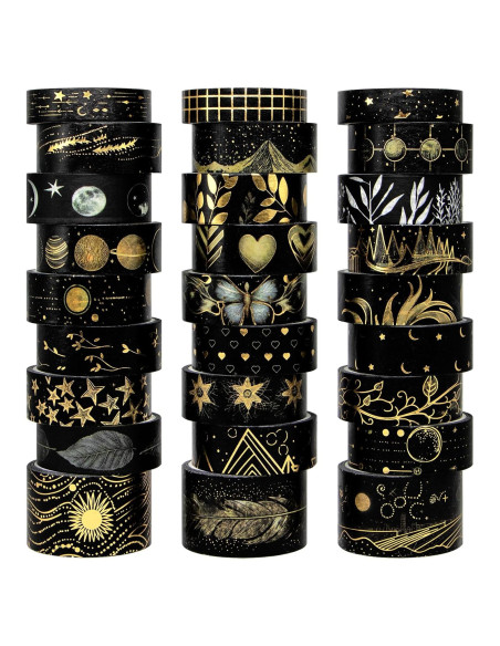 Conjunto de Cinta Washi Negra NANYNNU 27 Rollos Decorativa