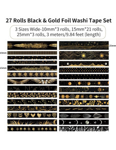 Conjunto de Cinta Washi Negra NANYNNU 27 Rollos Decorativa 2