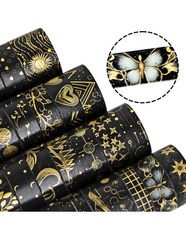 Conjunto de Cinta Washi Negra NANYNNU 27 Rollos Decorativa