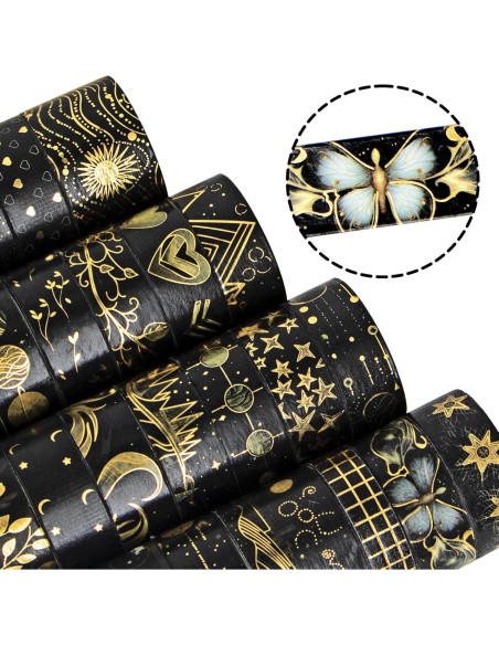 Conjunto de Cinta Washi Negra NANYNNU 27 Rollos Decorativa