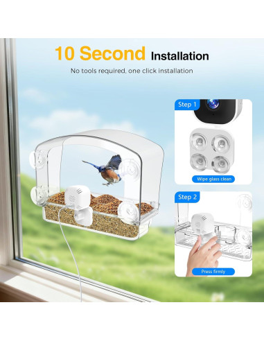 Cámara de Observación de Pájaros Vigytek 2K HD con Ventosa