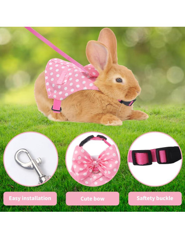 Conjunto Arnés y Correa para Conejos Habbiful Rosa S