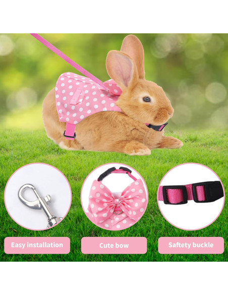 Conjunto Arnés y Correa para Conejos Habbiful Rosa S