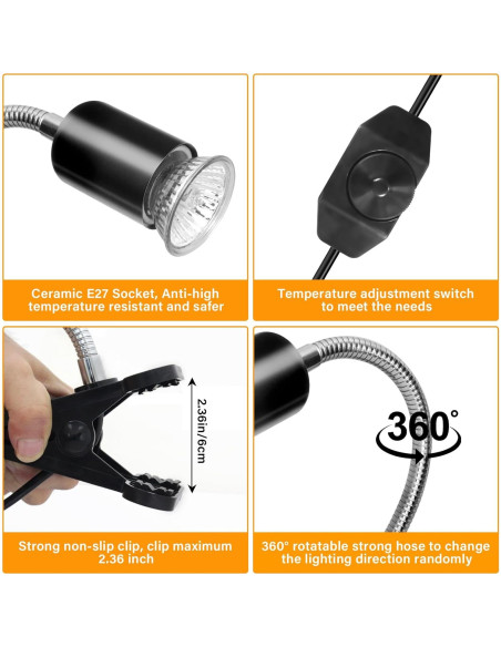 Lámpara de Calor DUMILOO para Reptiles 50W UVA UVB Regulable