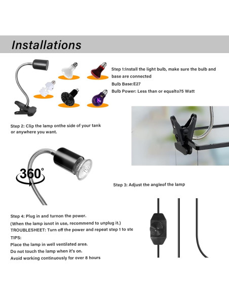 Lámpara de Calor DUMILOO para Reptiles 50W UVA UVB Regulable