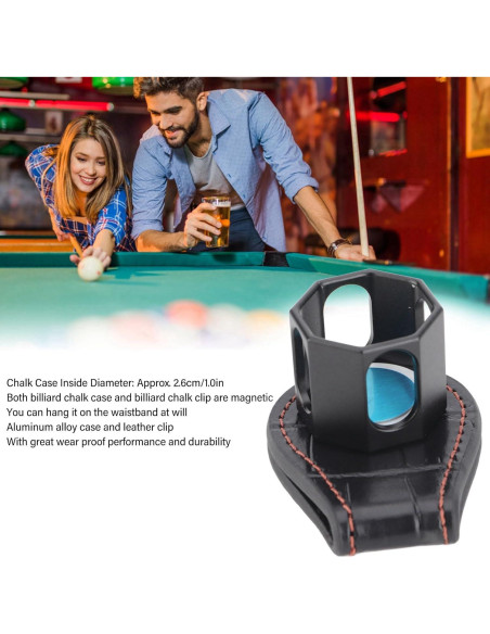 Soporte magnético para tiza de billar Pyhodi, aluminio y cuero
