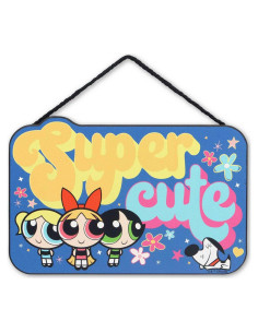 Cartel Colgante de Madera Chicas Superpoderosas Retro 21x14 cm