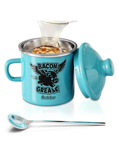 Contenedor de Grasa de Tocino PGYARD 425 ml con Colador - Azul Claro