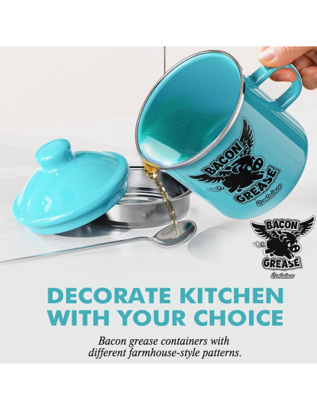 Contenedor de Grasa de Tocino PGYARD 425 ml con Colador - Azul Claro