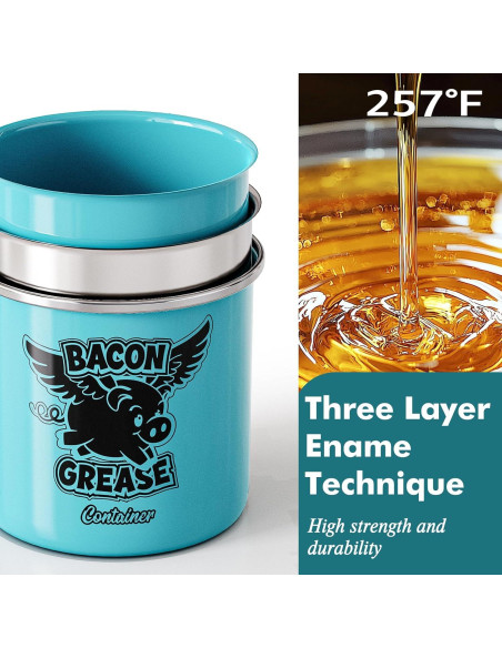 Contenedor de Grasa de Tocino PGYARD 425 ml con Colador - Azul Claro