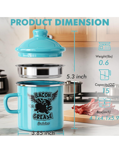 Contenedor de Grasa de Tocino PGYARD 425 ml con Colador - Azul Claro