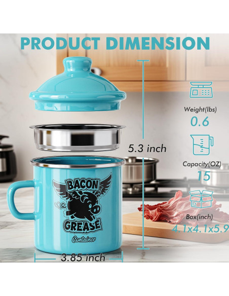 Contenedor de Grasa de Tocino PGYARD 425 ml con Colador - Azul Claro