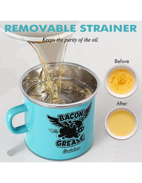 Contenedor de Grasa de Tocino PGYARD 425 ml con Colador - Azul Claro