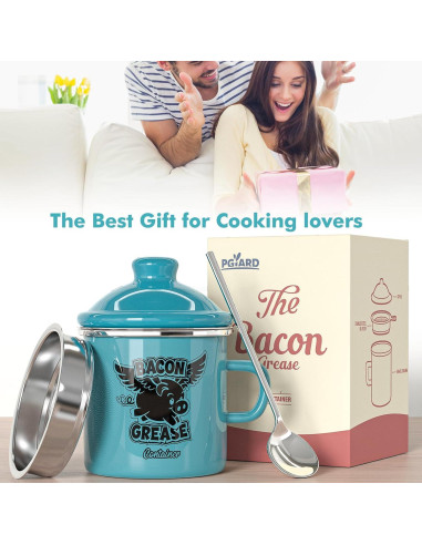 Contenedor de Grasa de Tocino PGYARD 425 ml con Colador - Azul Claro