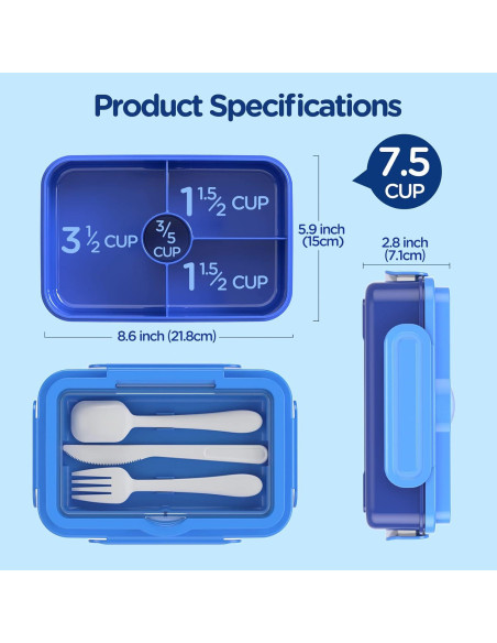 Caja de Almuerzo Bento DaCool 7.5 Tazas a Prueba de Fugas Azul