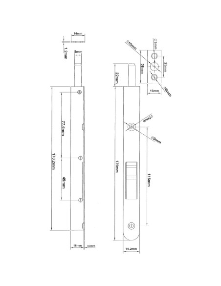Pestillo Redondo de Latón Antiguo QCAA - Paquete de 2