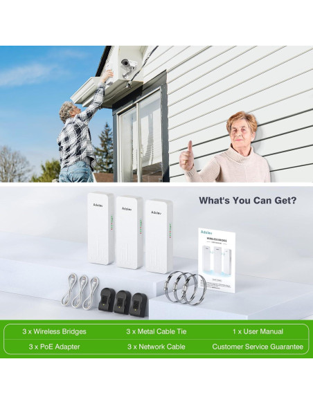 Kit de Puente Inalámbrico Adalov CPE662 3PCS 3KM 5.8GHz