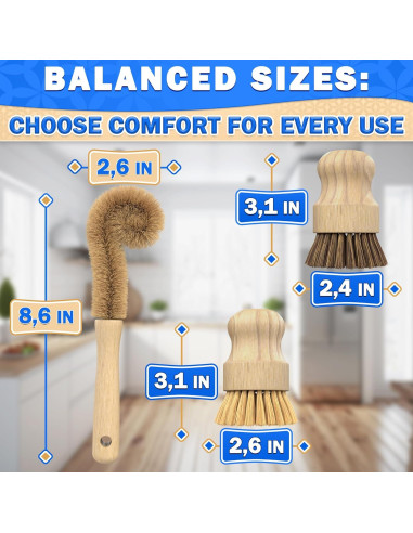 Juego de 5 cepillos de bambú ZOKLU para platos y botellas