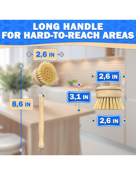 Juego de 5 cepillos de bambú ZOKLU para platos y botellas