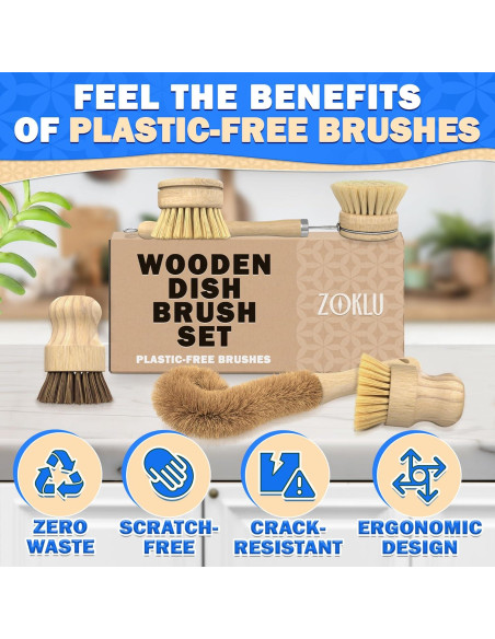 Juego de 5 cepillos de bambú ZOKLU para platos y botellas