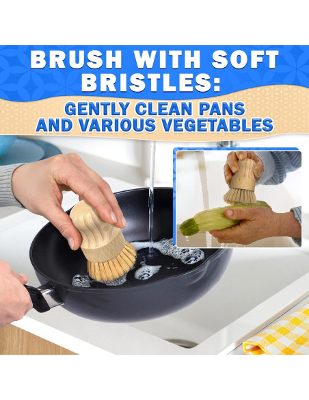 Juego de 5 cepillos de bambú ZOKLU para platos y botellas