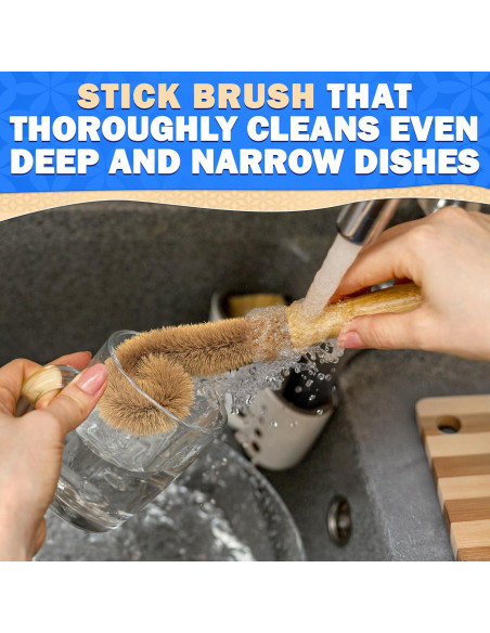 Juego de 5 cepillos de bambú ZOKLU para platos y botellas