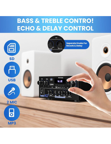 Amplificador de Audio Estéreo 1000W Bluetooth 5.3 AK55