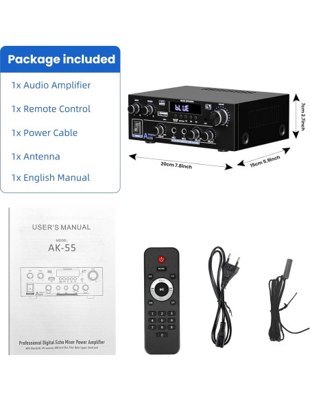 Amplificador de Audio Estéreo 1000W Bluetooth 5.3 AK55