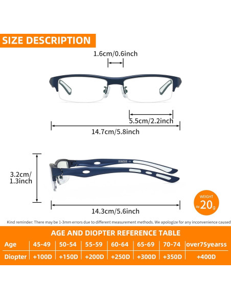 Gafas de lectura deportivas JOLLYNOVA con luz azul 1.5x