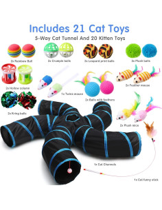 Conjunto Túnel para Gatos Poen 21 Piezas Juguetes Interactivos 2