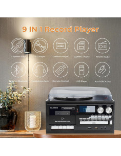 Tocadiscos Vintage 9-en-1 PAREIKO T408 Bluetooth Radio AM/FM 2