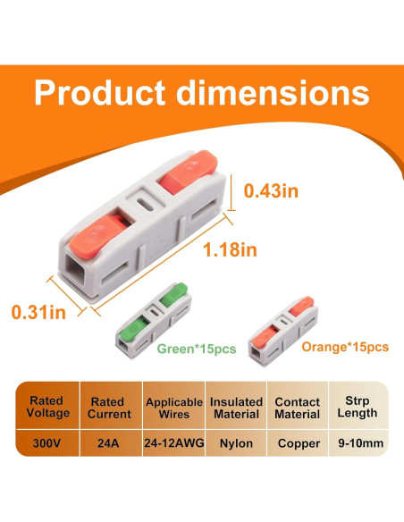 Kit de 30 Conectores de Cable de Palanca Tanbupu AWG 24-12