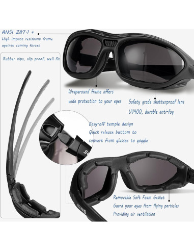 Gafas de sol de seguridad SOLPRO con lente anti-vaho y espuma