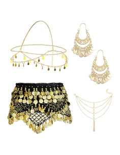 Accesorios de Danza del Vientre ORAZIO 4 Piezas - Bufanda, Cadena y Más
