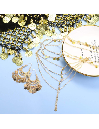 Accesorios de Danza del Vientre ORAZIO 4 Piezas - Bufanda, Cadena y Más