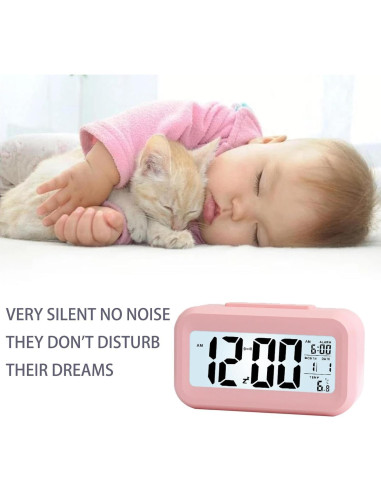 Reloj Despertador Digital Vcxmpn Rosa con Luz Nocturna