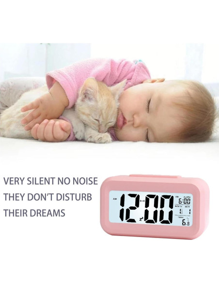 Reloj Despertador Digital Vcxmpn Rosa con Luz Nocturna
