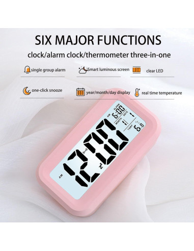 Reloj Despertador Digital Vcxmpn Rosa con Luz Nocturna