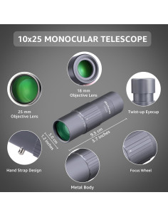 Monocular Compacto Rinboqe 10x25 HD Impermeable 163g 2
