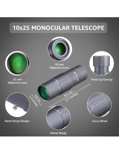 Monocular Compacto Rinboqe 10x25 HD Impermeable 163g